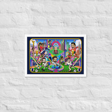 Load image into Gallery viewer, Framed 2026 World Cup Legends poster in white frame 12x18 - illustrated soccer wall art by Danvillage Art Lab