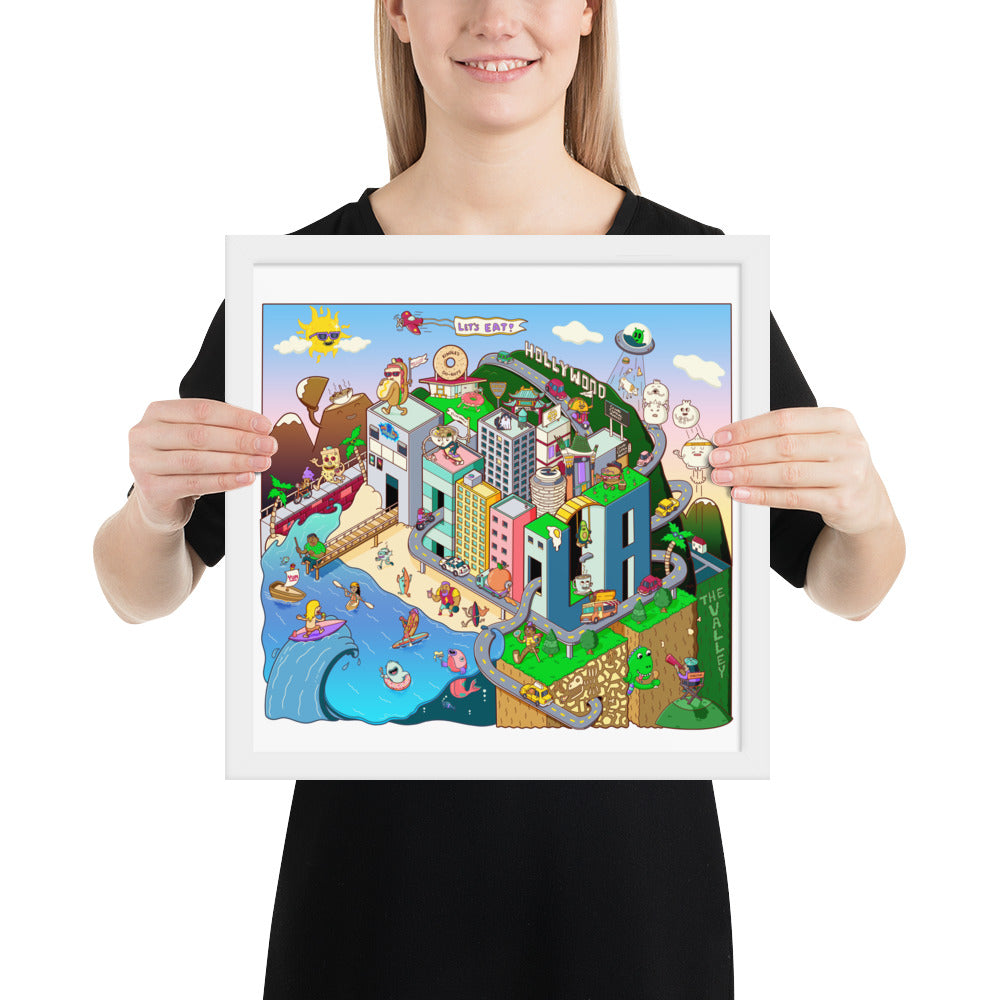 Framed illustrated wall art print for Angelenos, food lovers and print collectors