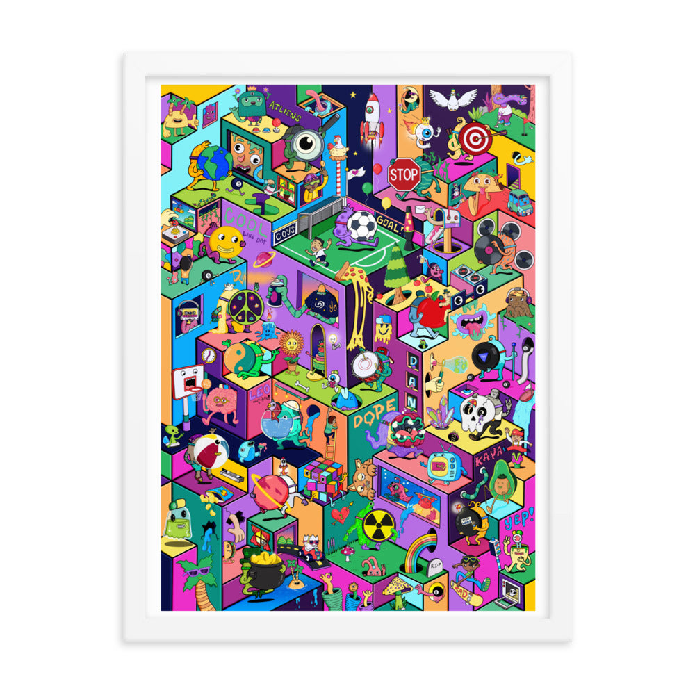 Vibrant isometric illustration print that rewards a long look, full of small stories
