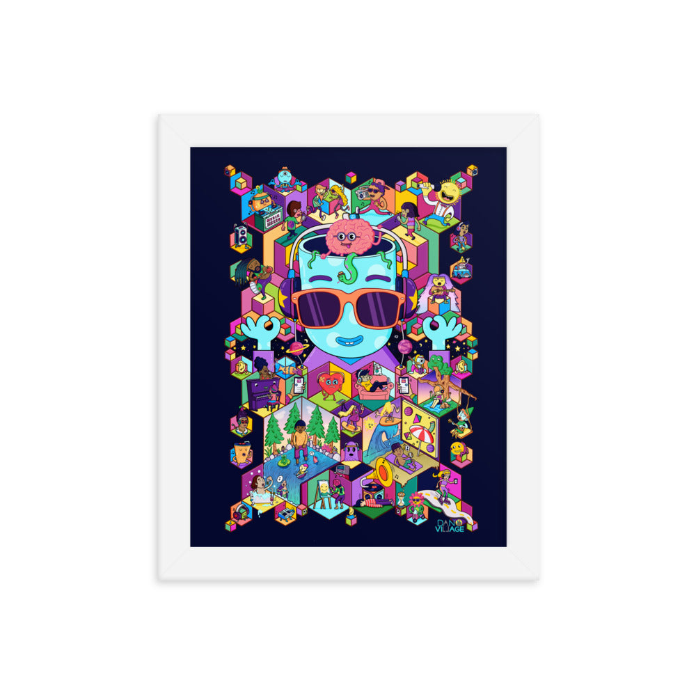 Illustrated vinyl and headphones wall art print by illustrator Daniel Sulzberg