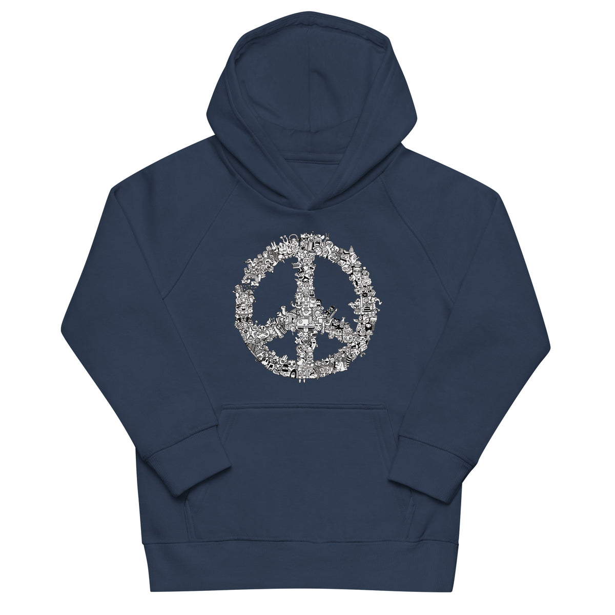 Kids graphic hoodie featuring an original doodled peace symbol illustration