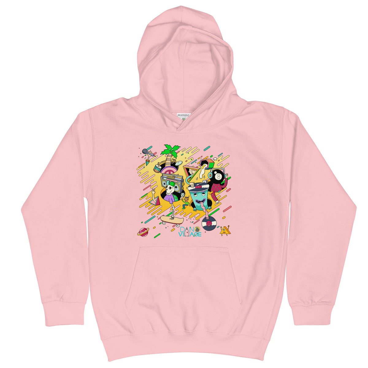 Original character artwork hoodie for kids who love music and skate culture