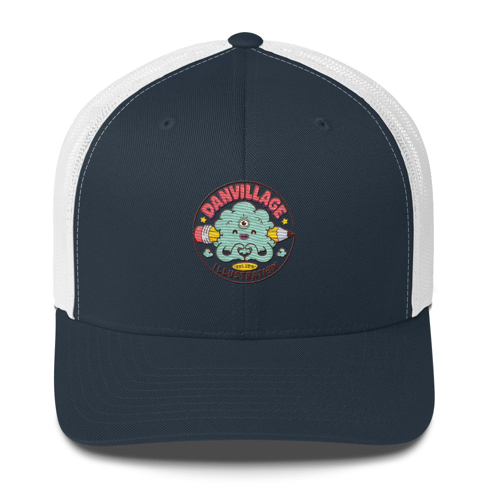 Original cartoon artwork trucker cap by Santa Barbara illustrator Daniel Sulzberg