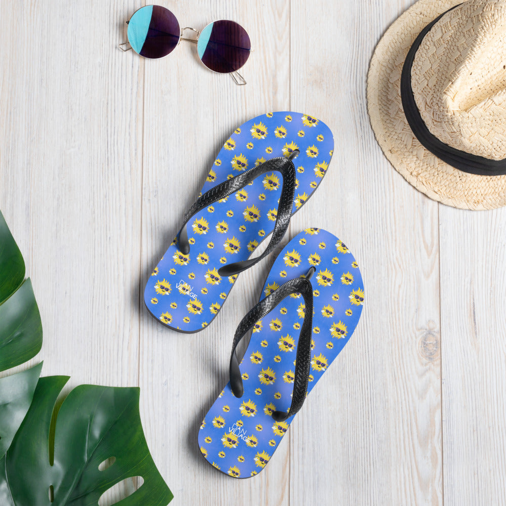 Smiley Sun Pattern Beach Summertime Happy Flip-Flops