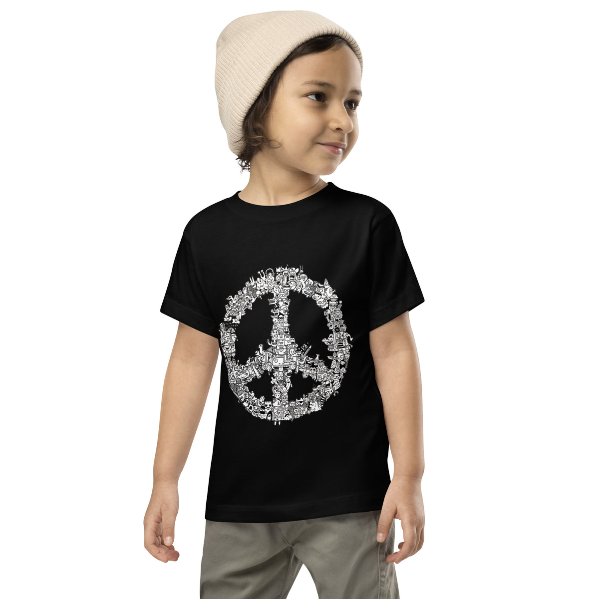 Boho peace sign toddler shirt by Danvillage Art Lab, made for warm summer days