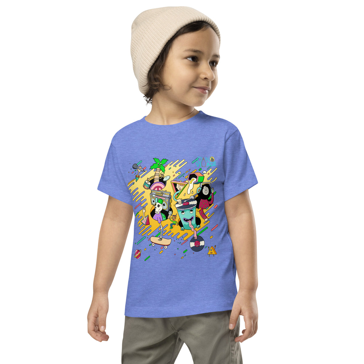 Hand-drawn vinyl illustration on a bright toddler t-shirt for everyday wear