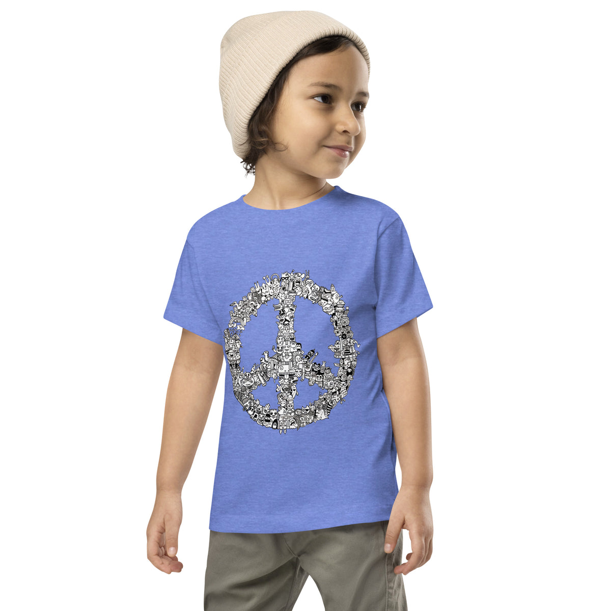 Retro peace symbol kids t-shirt hand-drawn in Santa Barbara by Daniel Sulzberg