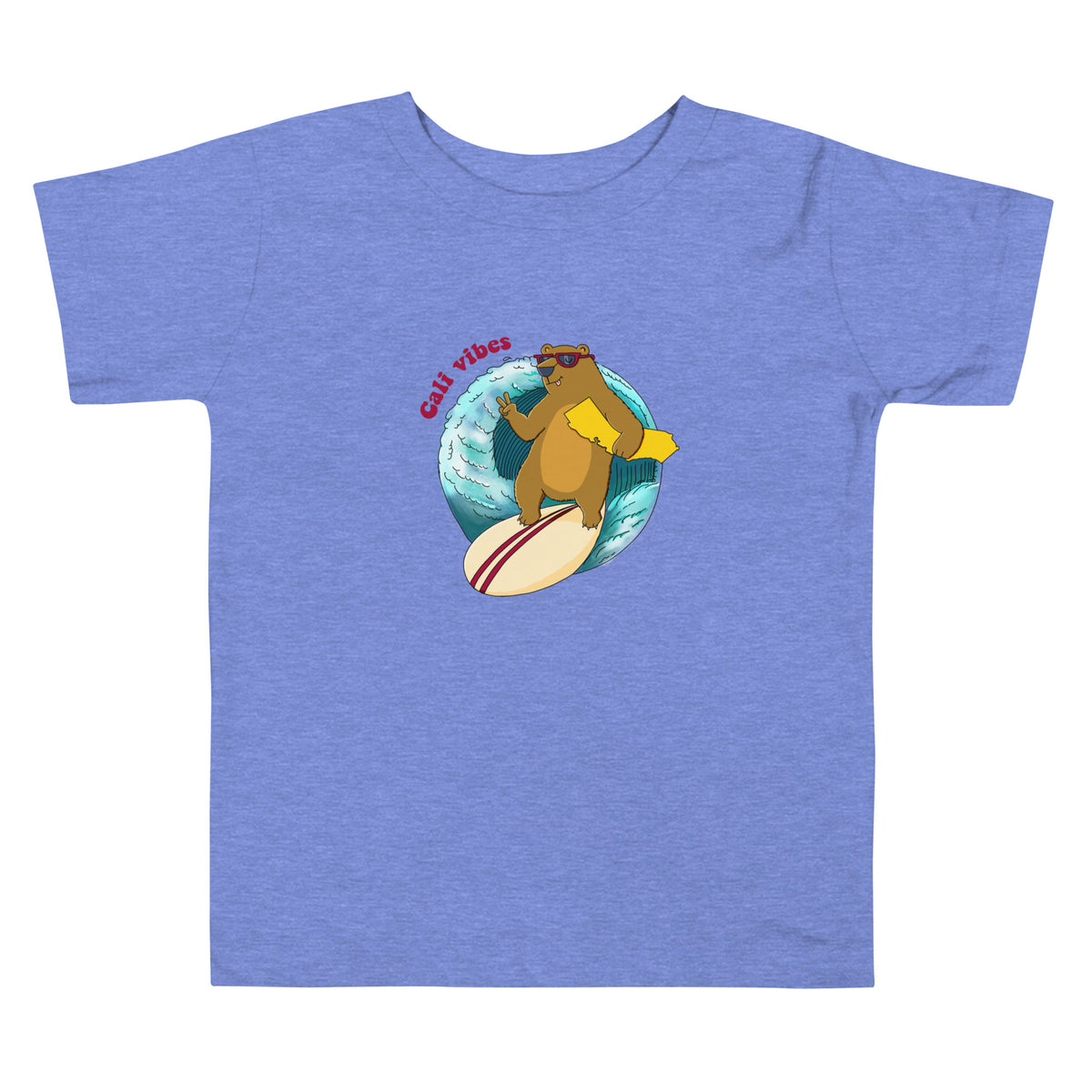 Cali vibes surf bear kids tee by Santa Barbara illustrator Daniel Sulzberg