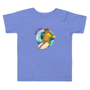 California Vibes Surfing Bear Kids Retro TShirt - Retro Natural Infant, Toddler & Youth Toddler Short Sleeve Tee