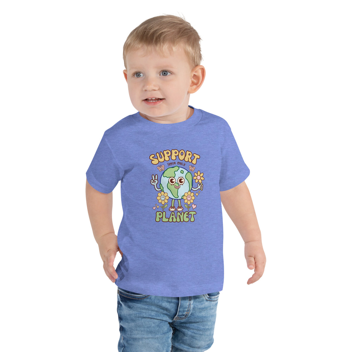 Earth Day gift for toddlers, a hand-drawn happy planet t-shirt