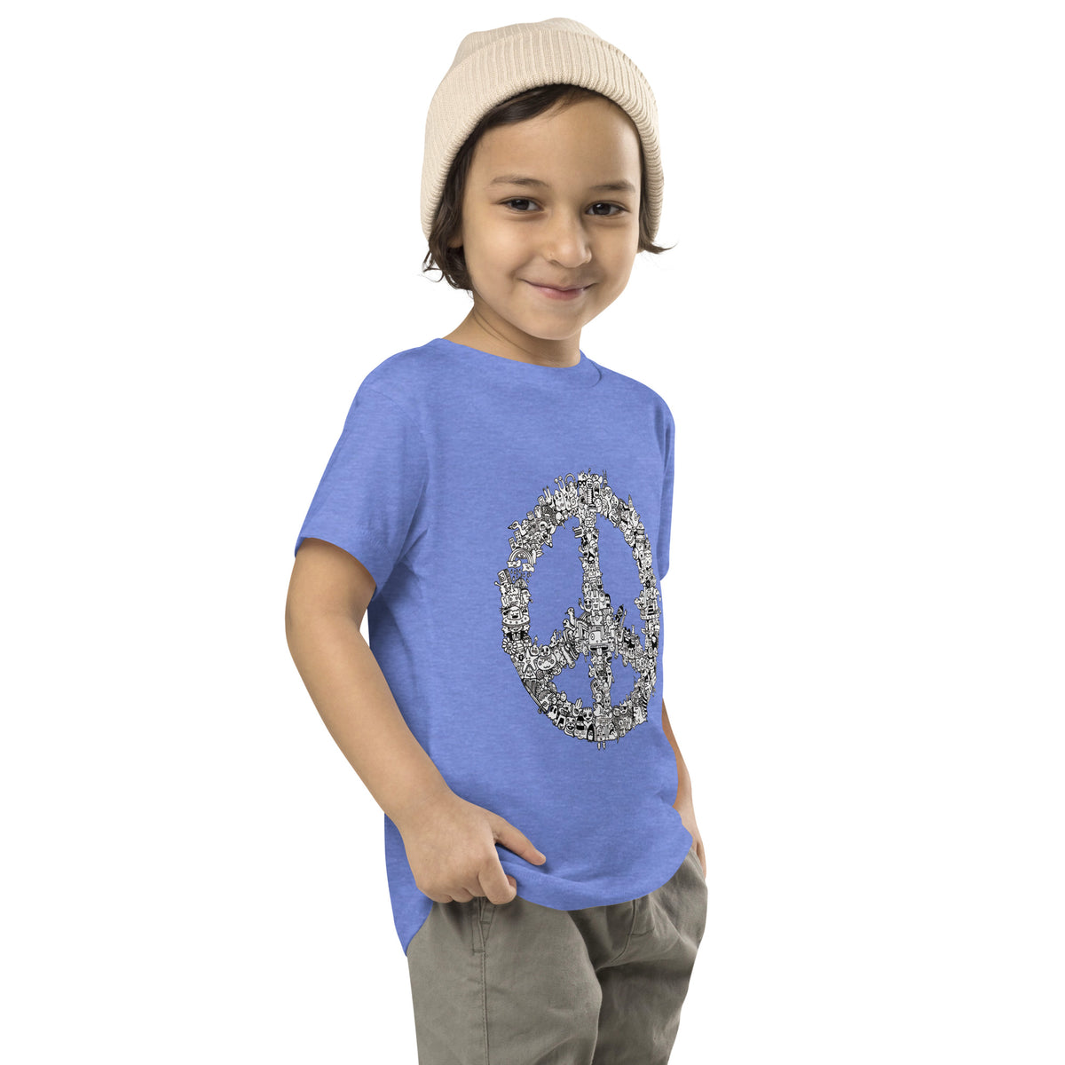 Illustrated toddler tee with a relaxed doodled peace sign for everyday play