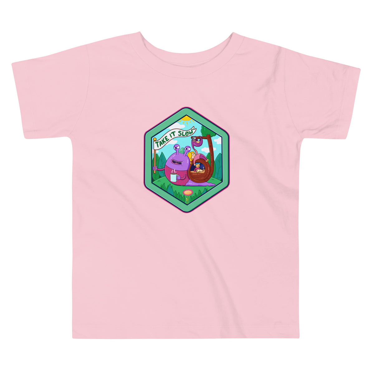 Cute mindful kids t-shirt with an original hand-drawn snail character by Daniel Sulzberg