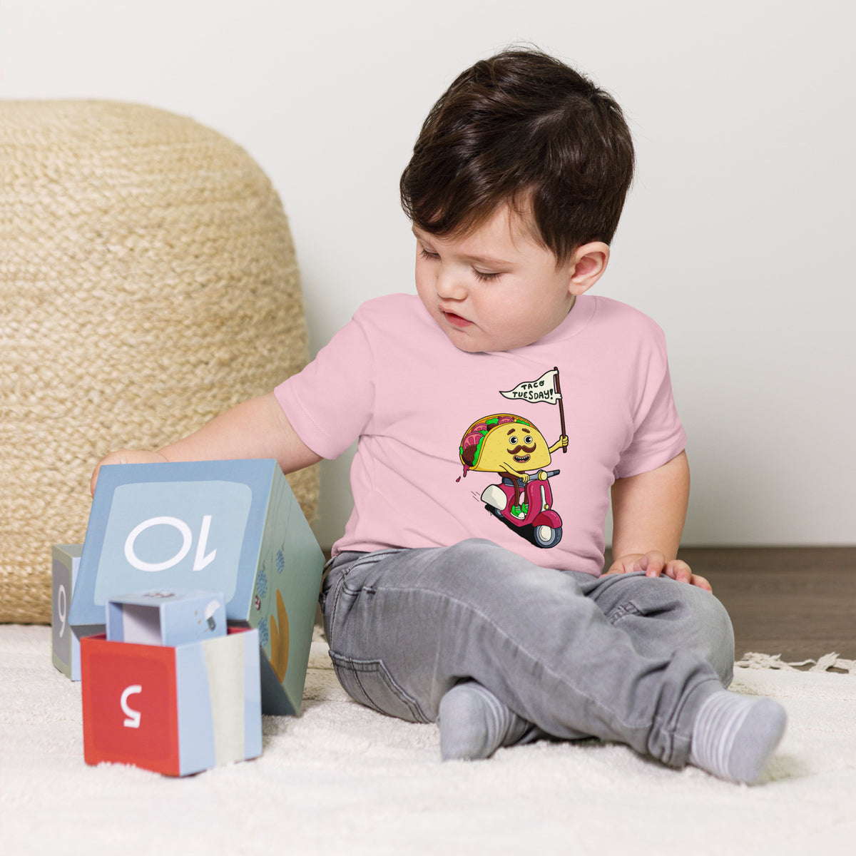 Toddler tee with a hand-drawn taco illustration, made for taco-loving toddlers