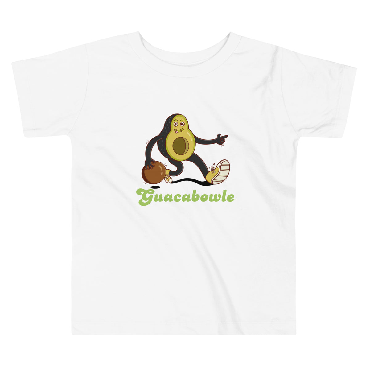 Gift for little comedians, a bright avocado bowling tee from Danvillage Art Lab