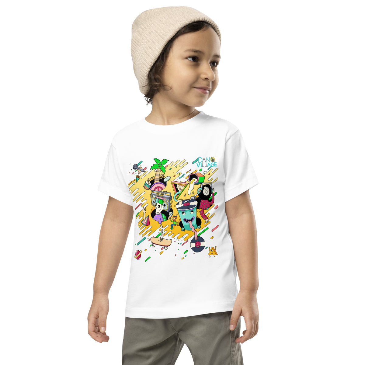Original skeleton and record artwork on a kids t-shirt in toddler sizes