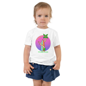 Good Vibes Club Santa Barbara California Palm Tree Surfer Toddler Short Sleeve Tee