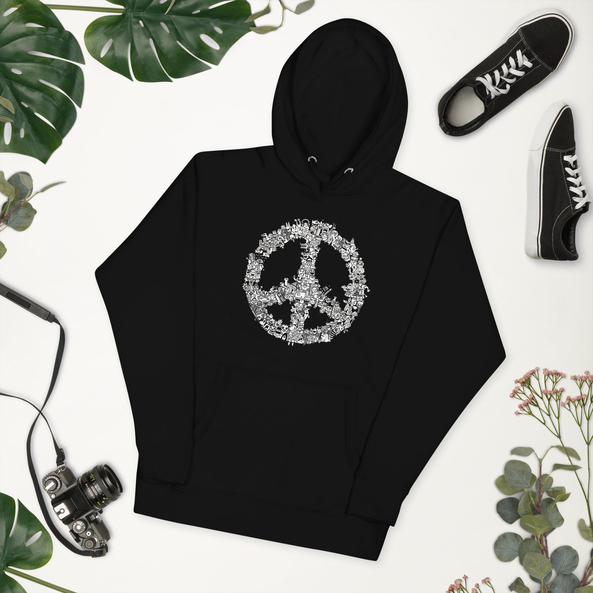 Peace sign sweatshirt drawn in Santa Barbara by illustrator Daniel Sulzberg