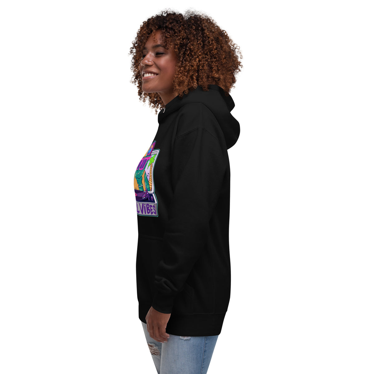 Vinyl Vibes music lover sweatshirt, an original illustrated record player design