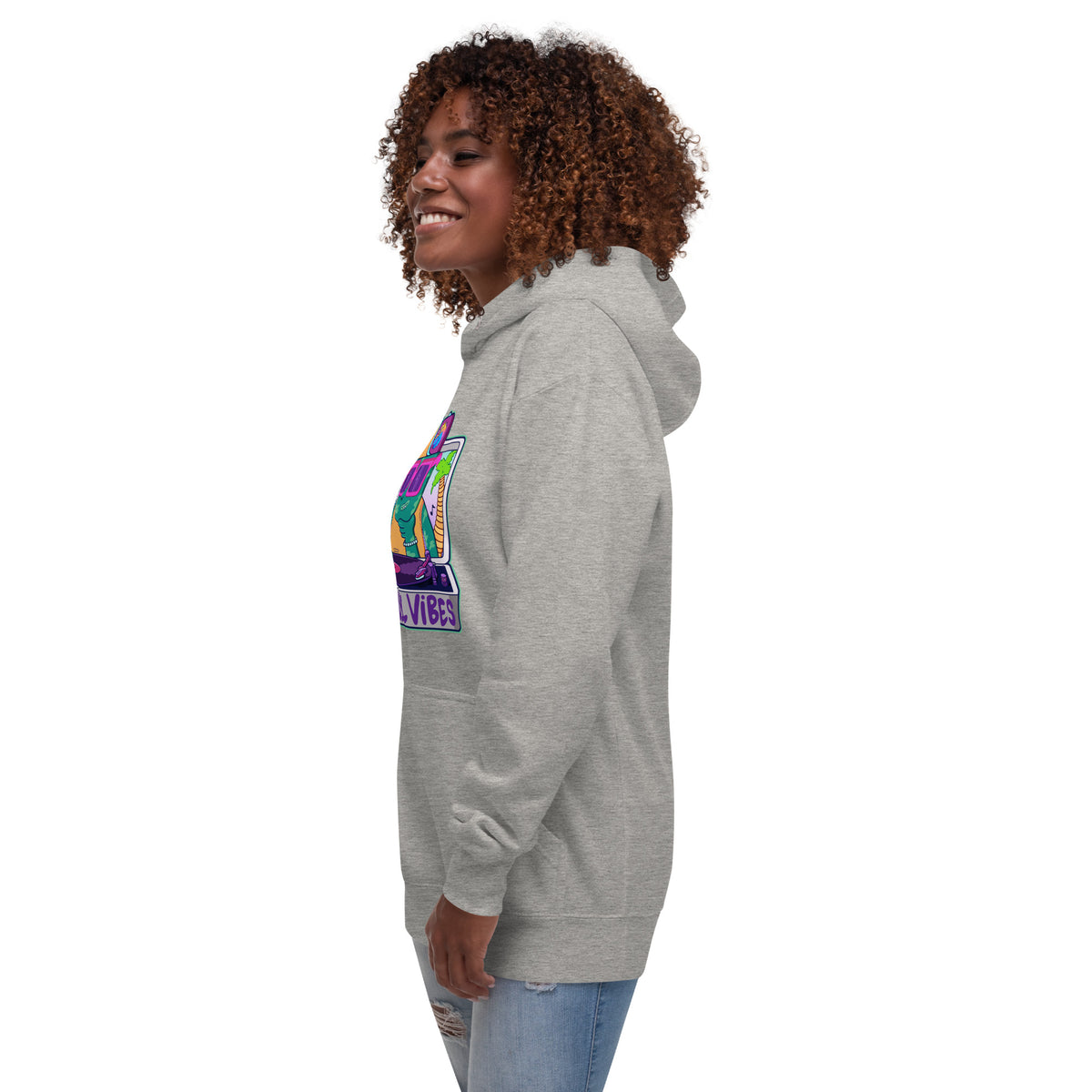 Playful hand-drawn hoodie built around a bold turntable design by illustrator Daniel Sulzberg