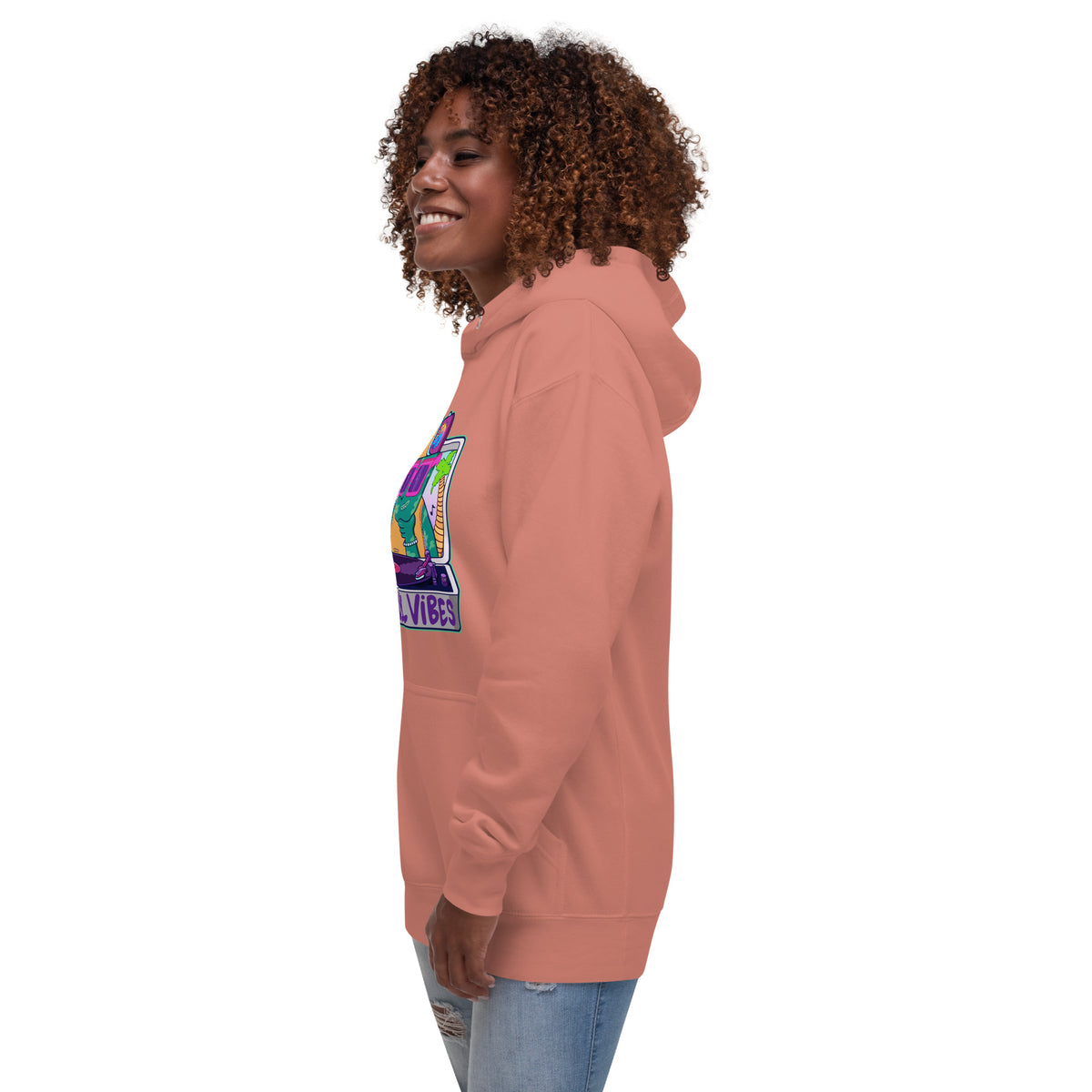 Illustrated pullover hoodie featuring a retro record player graphic by Santa Barbara illustrator Daniel Sulzberg