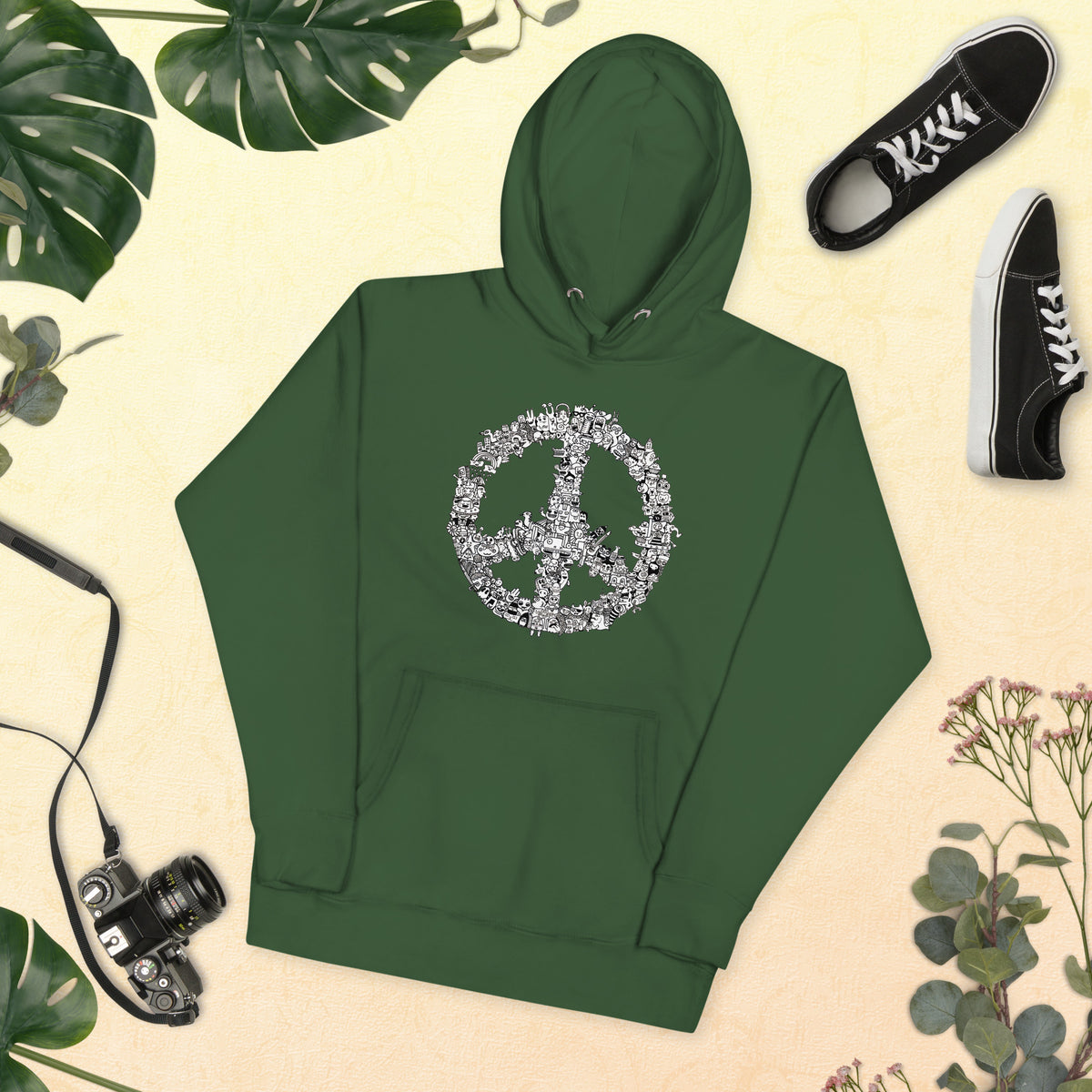 Original peace symbol artwork on a cosy unisex sweatshirt from Danvillage Art Lab