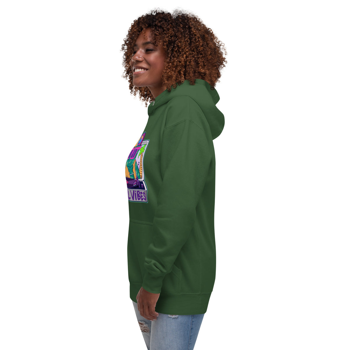 Colorful hand-drawn graphic hoodie for vinyl lovers by Danvillage Art Lab