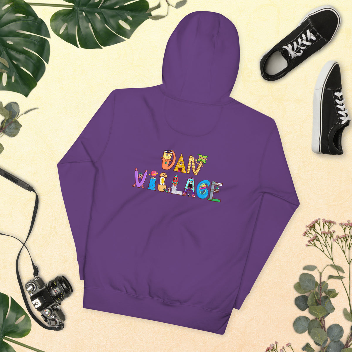 Illustrated peace doodle on an adult graphic hoodie, hand-drawn in Santa Barbara