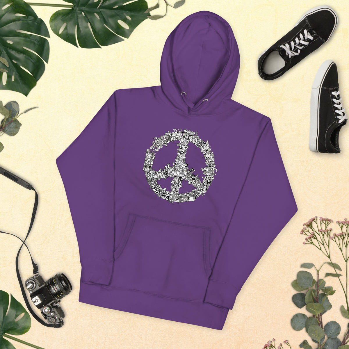 Unisex sweatshirt with a warm, unhurried peace sign drawn entirely by hand
