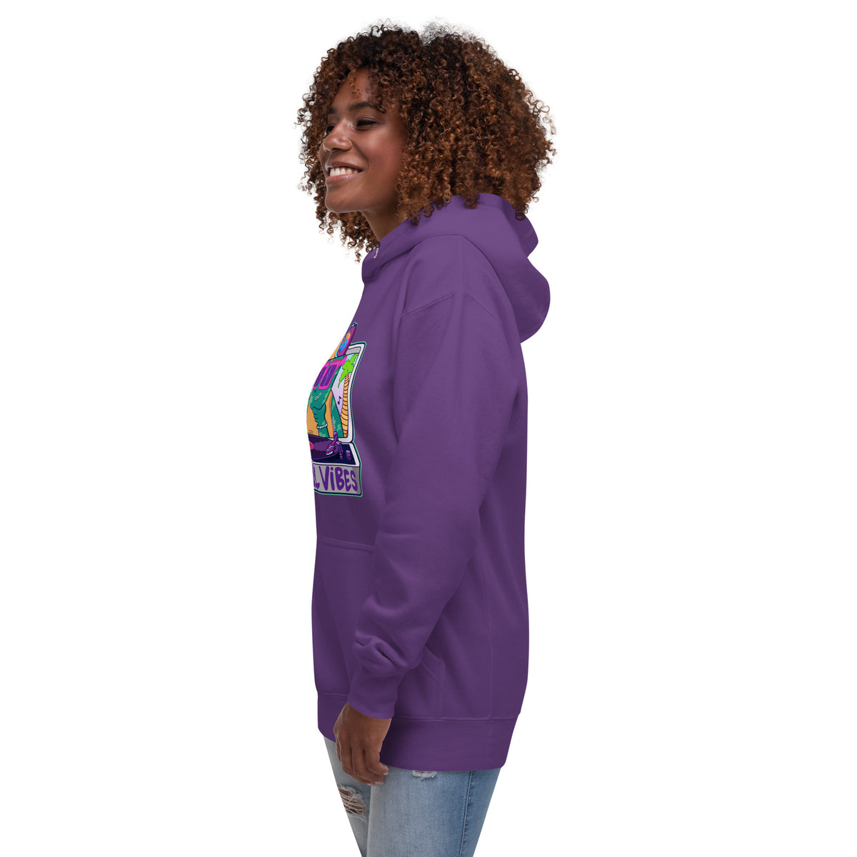 Illustrated pullover hoodie featuring a hand-drawn record player illustration by Santa Barbara illustrator Daniel Sulzberg