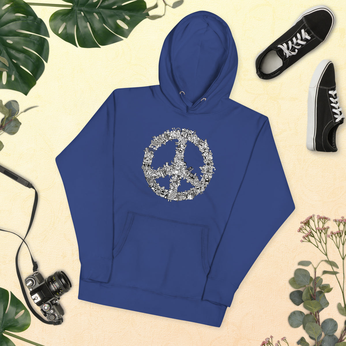Peace Doodle graphic sweatshirt with an original illustration, not a licensed logo