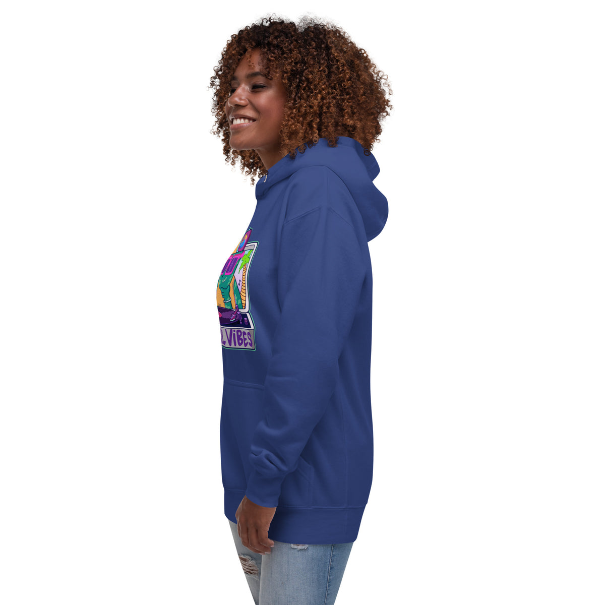 Hand-drawn record player illustration, printed on a music lover sweatshirt