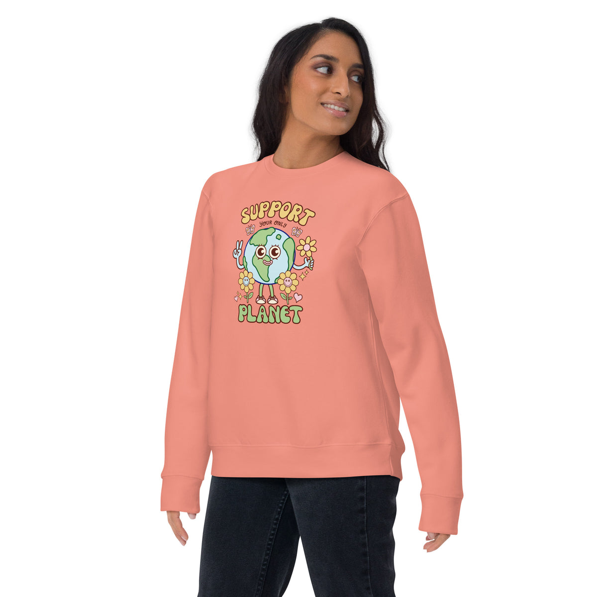 Eco-minded gift sweatshirt with an original illustrated planet from Danvillage Art Lab