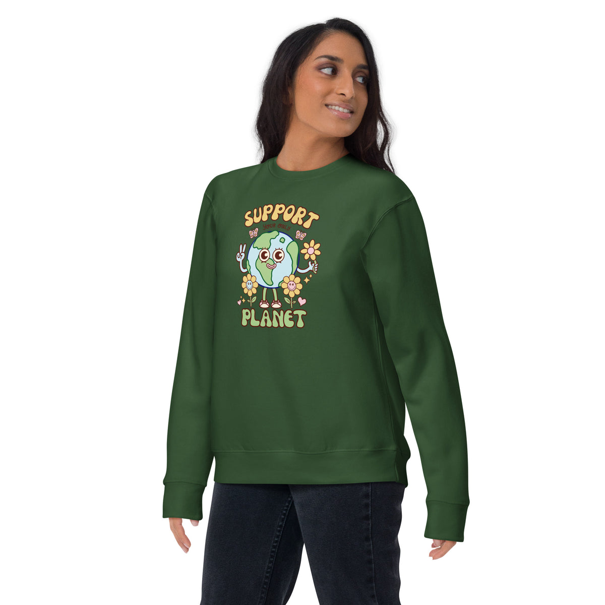 Original illustrated planet design on a warm pullover sweatshirt for autumn and winter