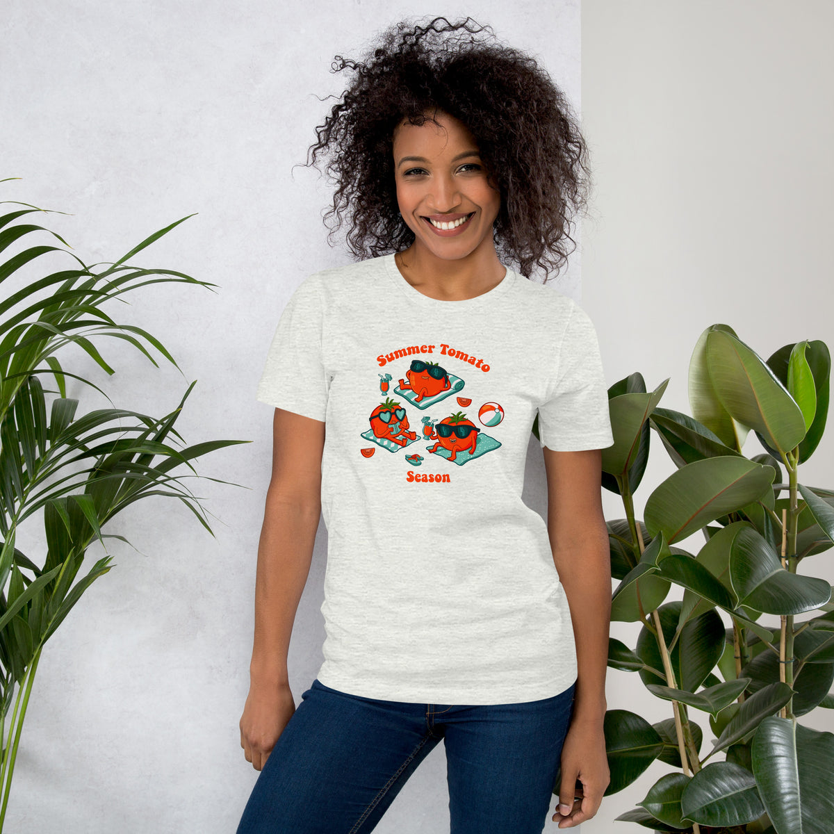 Foodie gift t-shirt celebrating peak tomato season in bright hand-drawn artwork