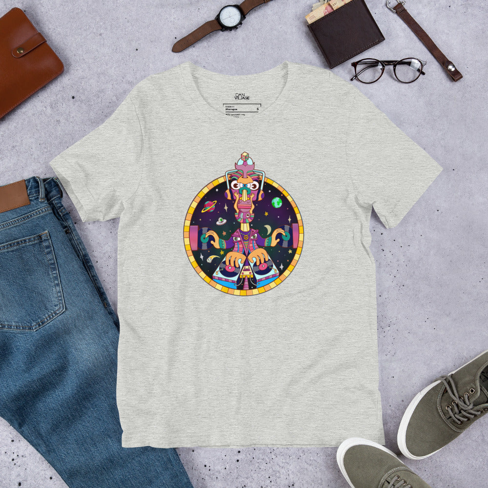 Cosmic vinyl records t-shirt hand-drawn in Santa Barbara by Daniel Sulzberg