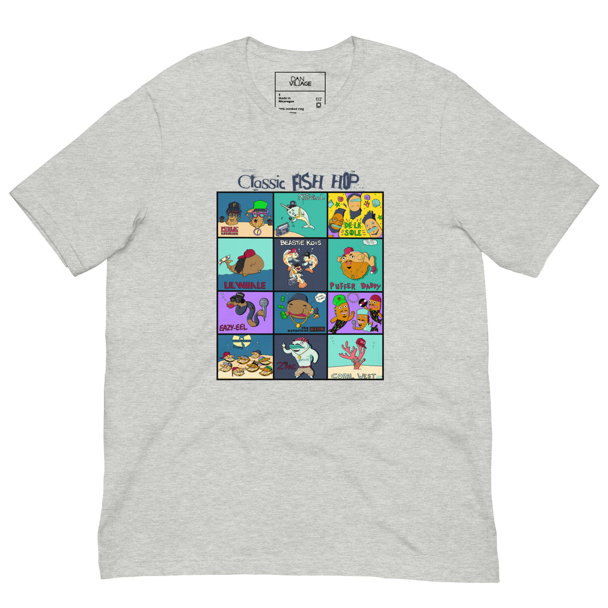 Colorful hand-drawn t-shirt built around a funny underwater music scene by Danvillage Art Lab