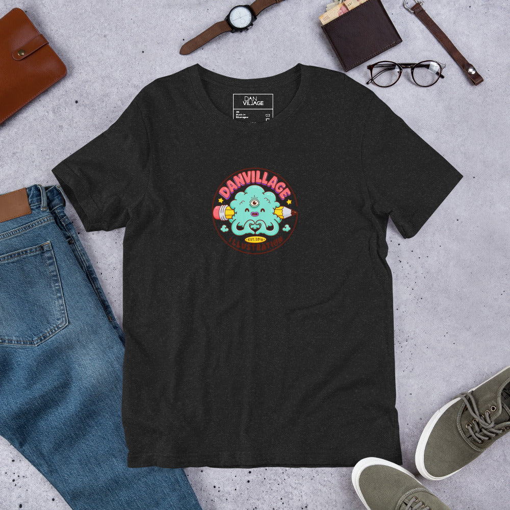 Original illustrated character tee featuring Whimbus, a resident of Danvillage
