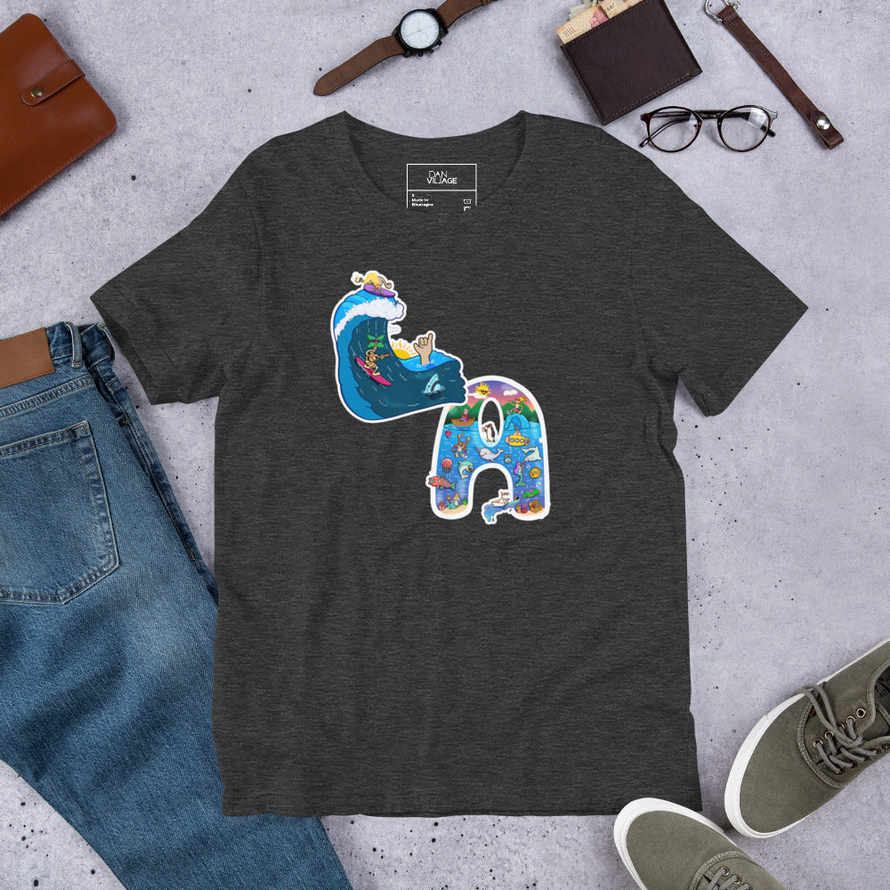 Original illustrated t-shirt for surfers and beach lovers by illustrator Daniel Sulzberg