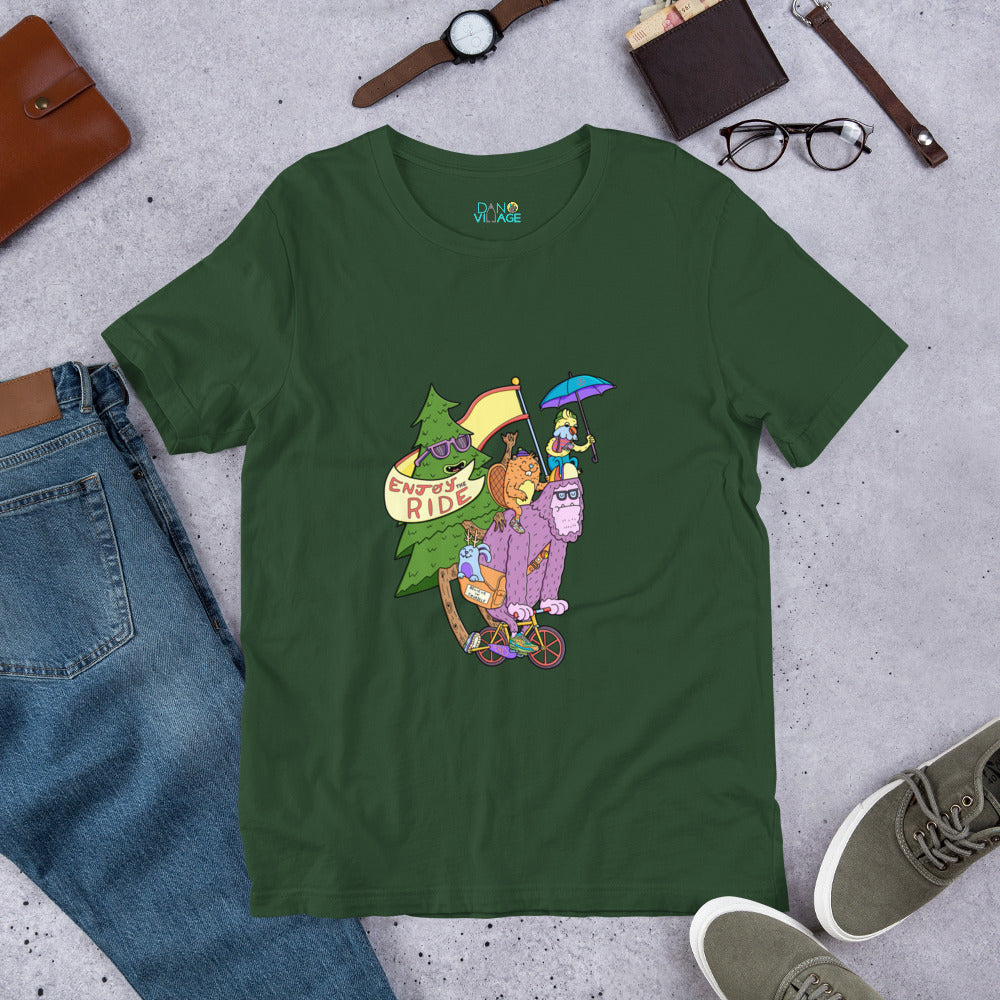 Funny bigfoot bicycle graphic t-shirt for Pacific Northwest lifers and weekend riders