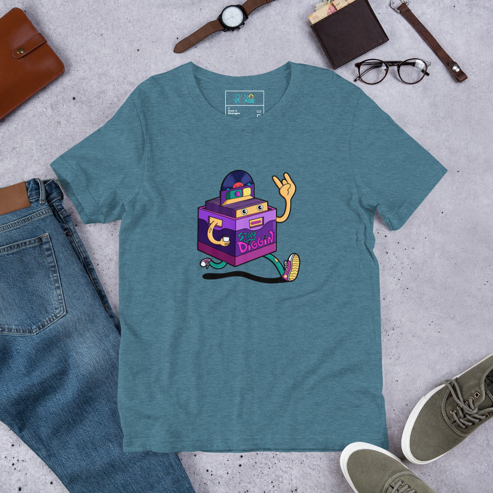Hand-drawn crate digging t-shirt by Santa Barbara illustrator Daniel Sulzberg