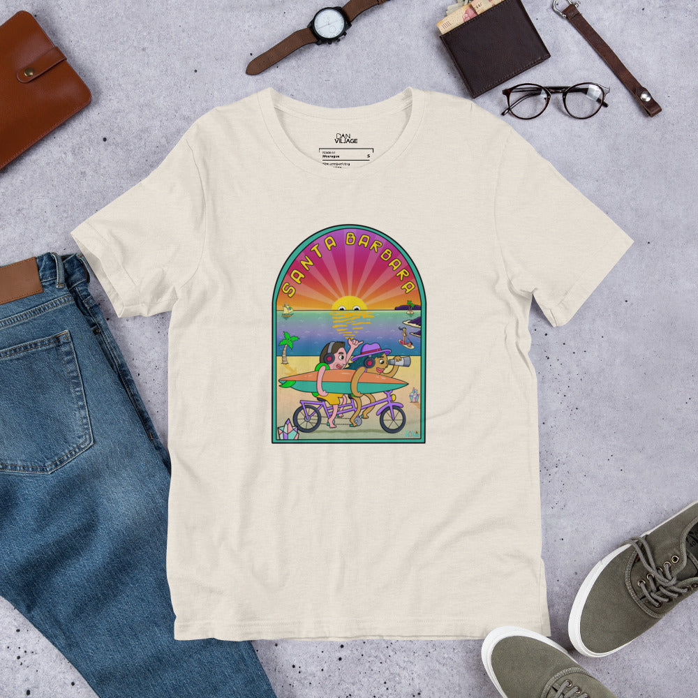 Gift for California transplants, a Santa Barbara tee from Danvillage Art Lab