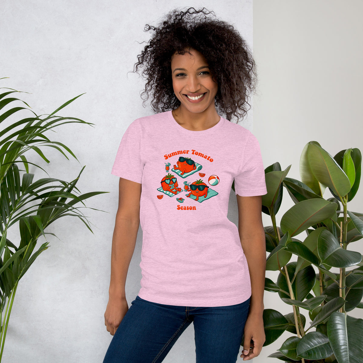 Colourful illustrated tomato t-shirt for summer cooking and market mornings