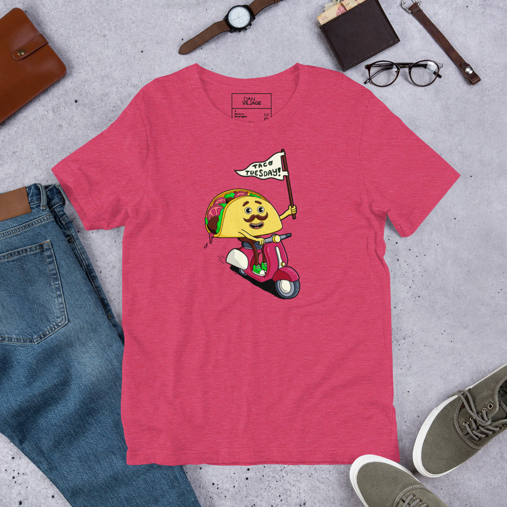T-shirt featuring a hand-drawn taco illustration by illustrator Daniel Sulzberg