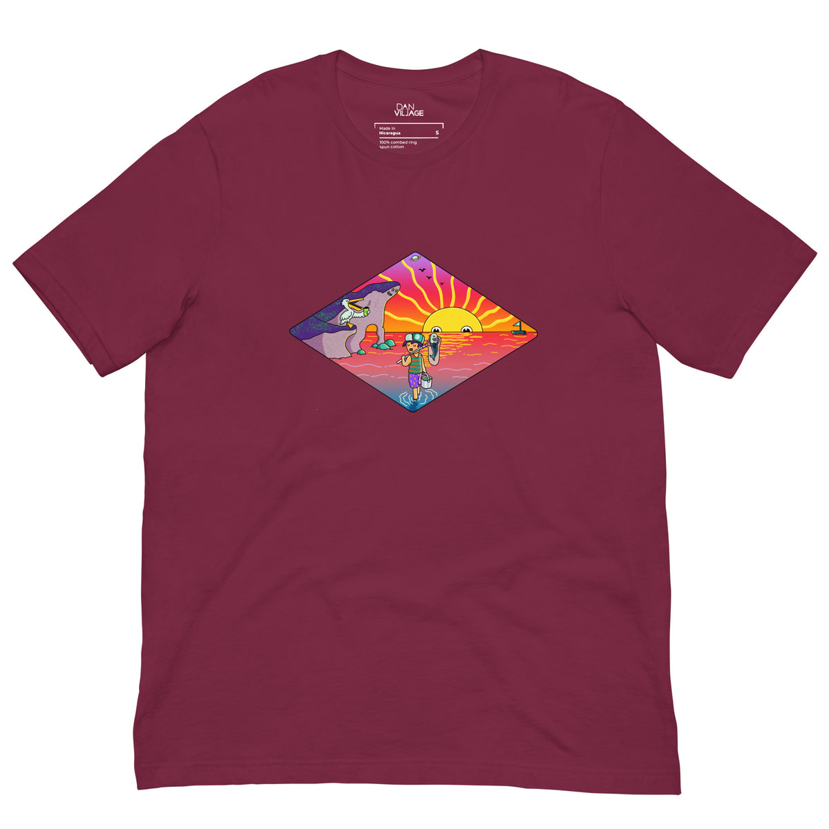 Island sunset graphic t-shirt drawn by Santa Barbara illustrator Daniel Sulzberg