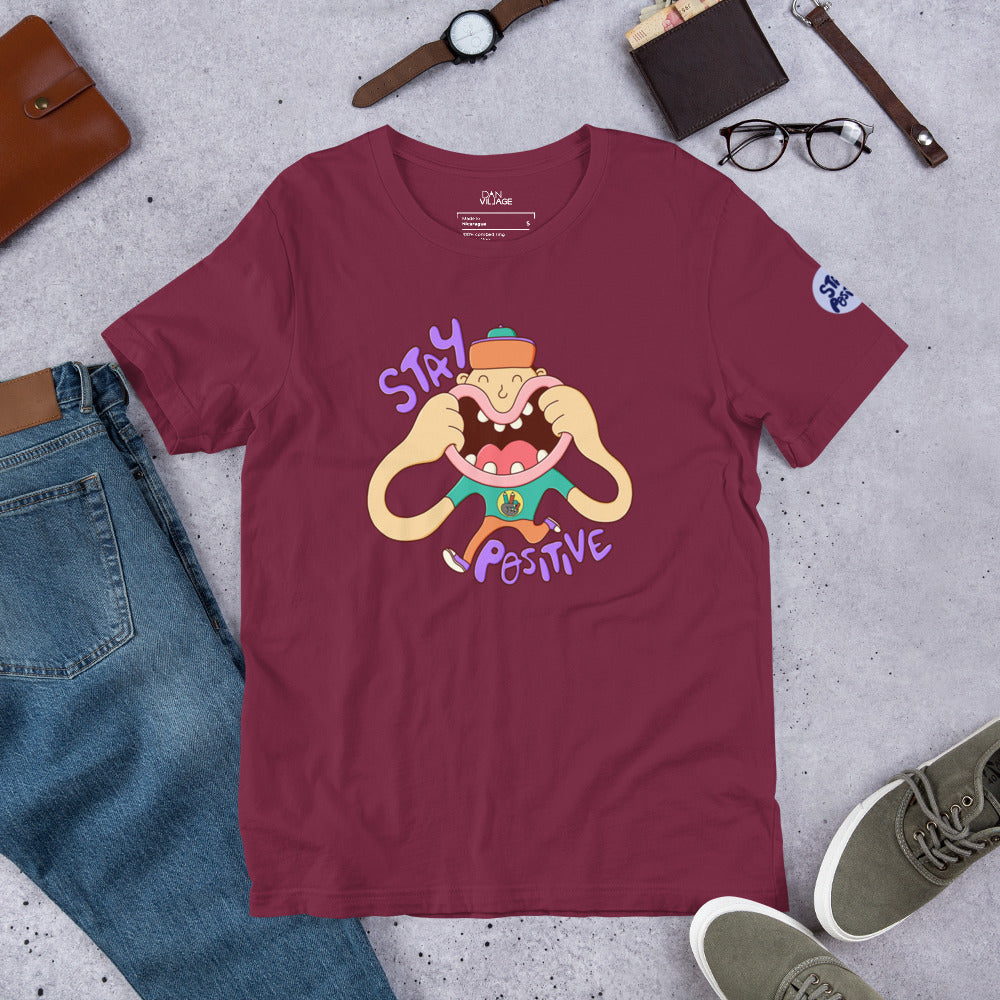 Mental health and positivity tee with a hand-drawn smiling face illustration