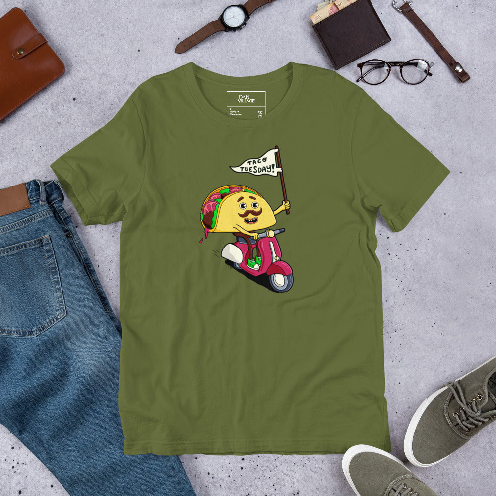 Original illustrated food lover tee built around a hand-drawn taco illustration