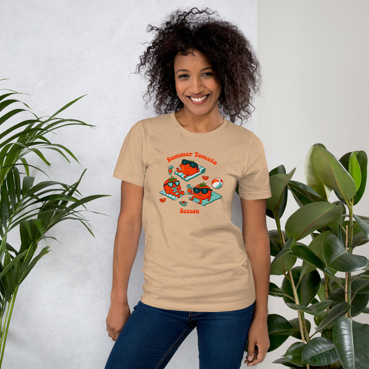 Wearable art tee featuring hand-drawn summer tomatoes from Danvillage Art Lab