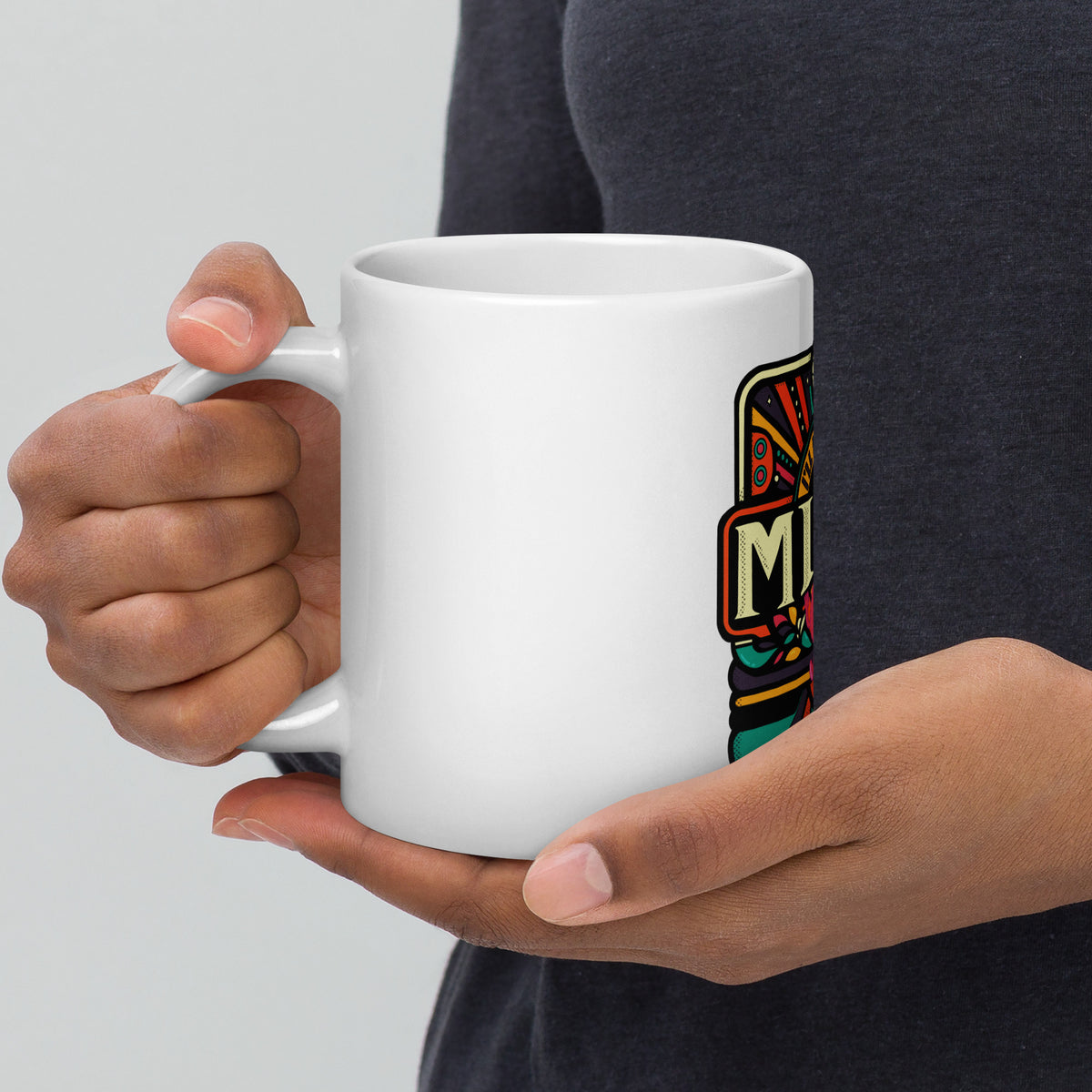 Desk mug with original hand-drawn artwork about the freelance client email
