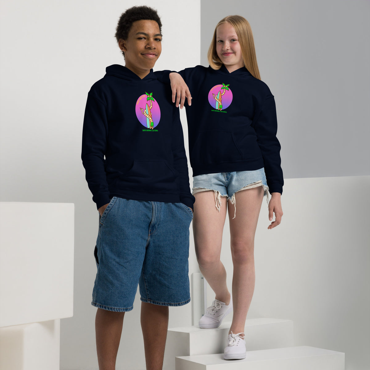 Beachy illustrated kids hoodie, a warm layer for coastal evenings and camp