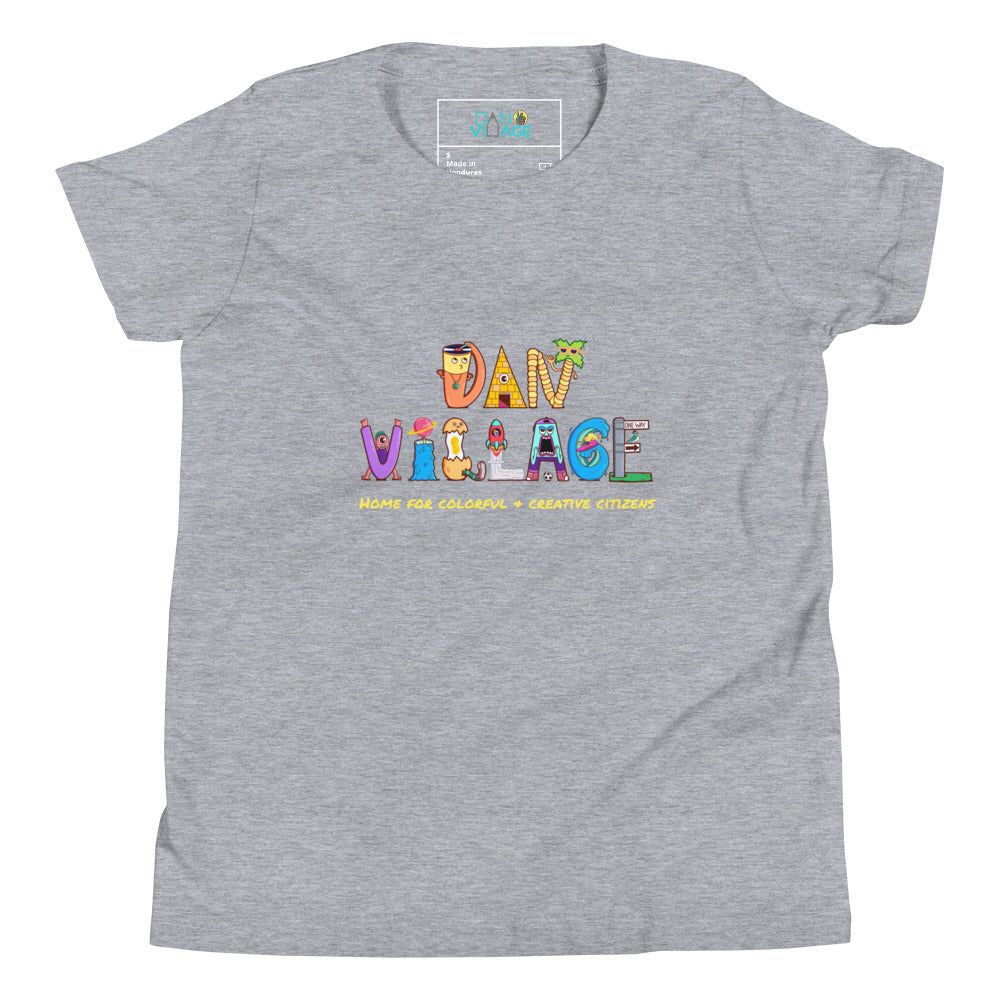Playful character logo youth tee for young artists, readers and cartoon fans